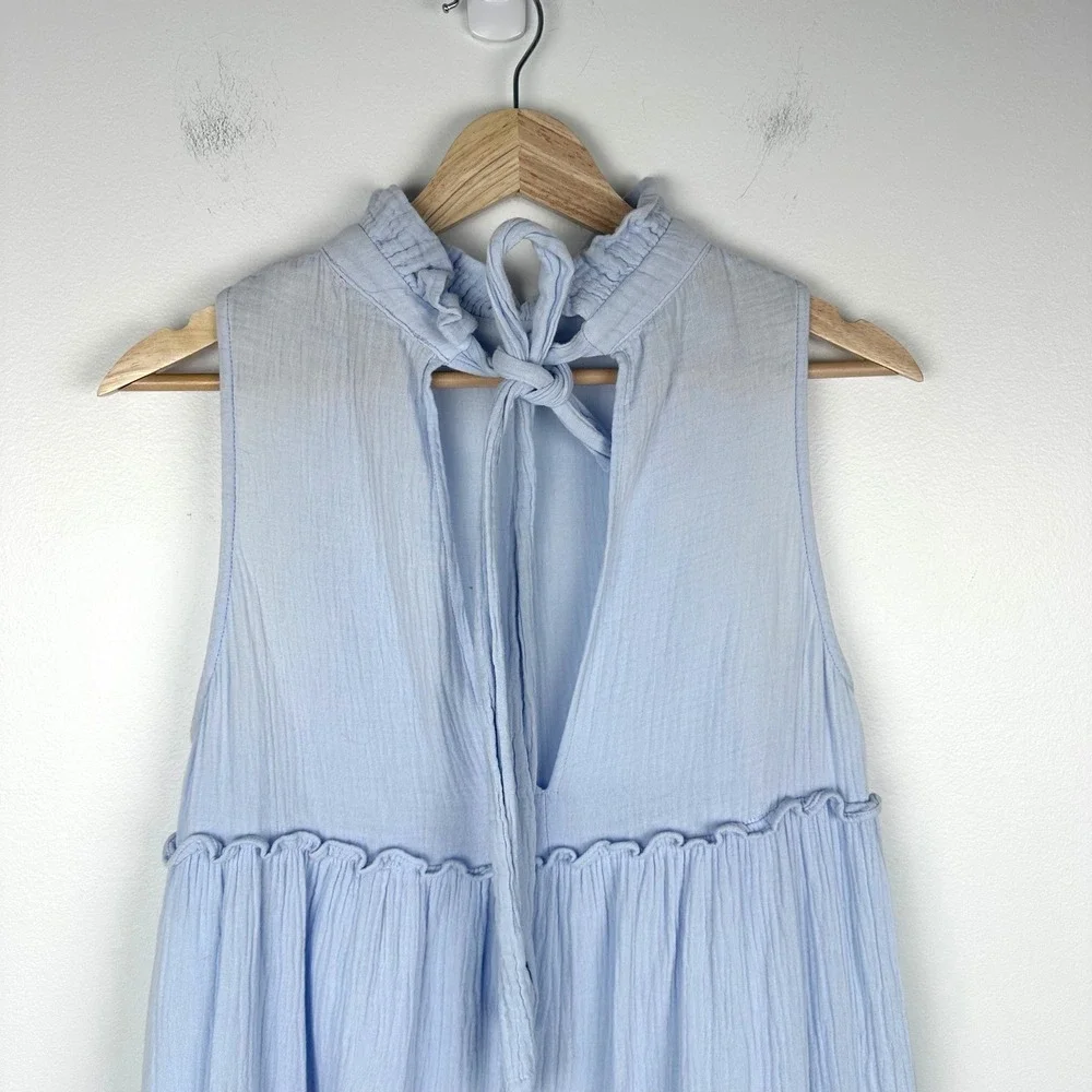 Pomander Place Pale Blue High Neck Tiered Gauze Morgan Mini Dress Small